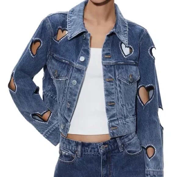 Alice Olivia Jeff Embellished Cropped Denim Jacket - Picture 4 of 6